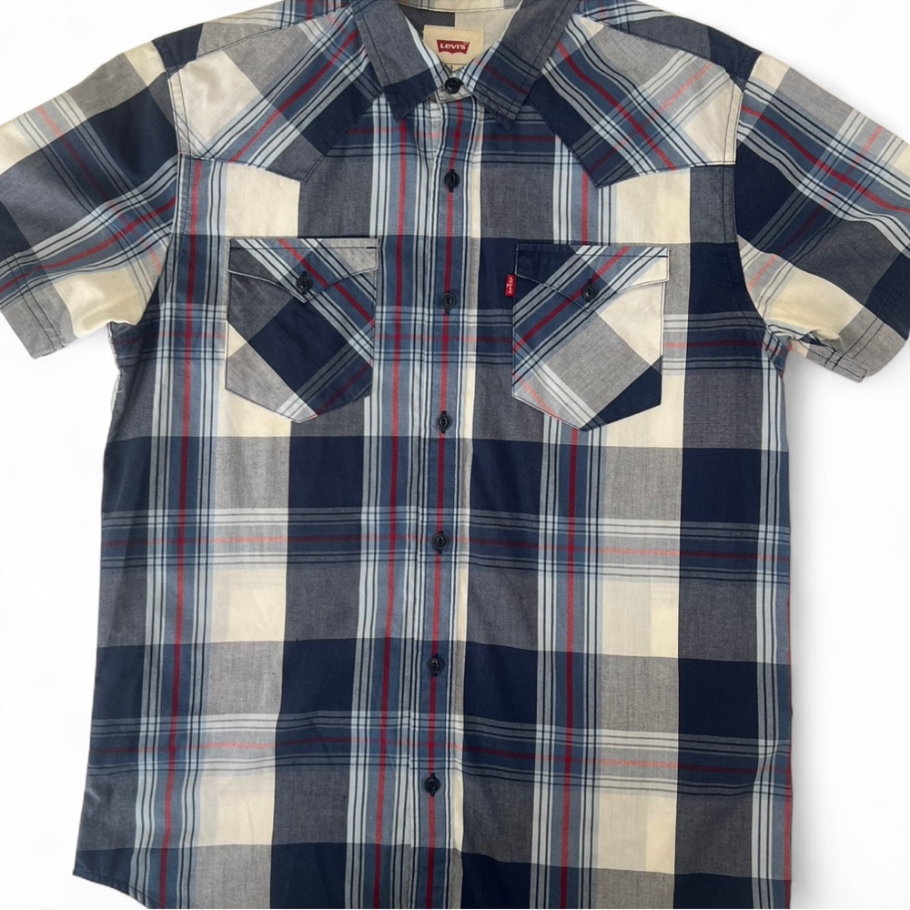 Levi's Men's Navy and white Plaid Shirt